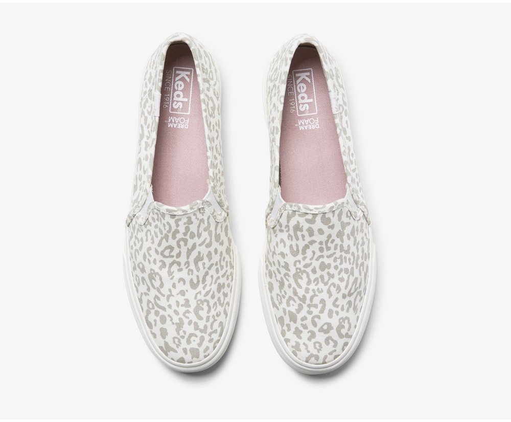 Keds Womens Slip Ons White - Double Decker Animal - 821KPZVXT